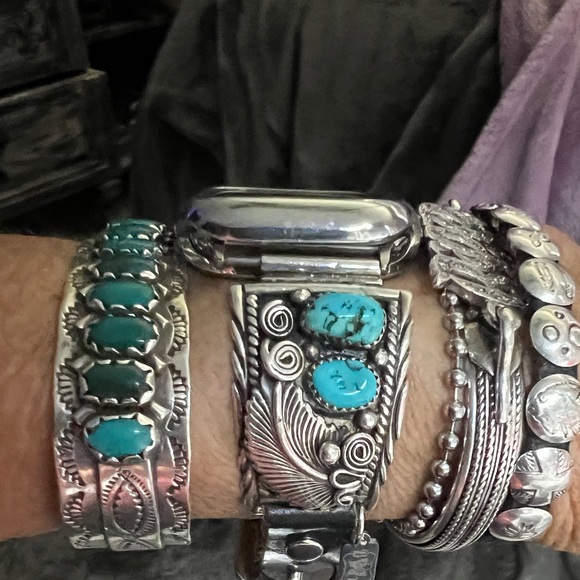 APPLE WATCHBAND/SS/Turquoise/Native American - Picture 2 of 3